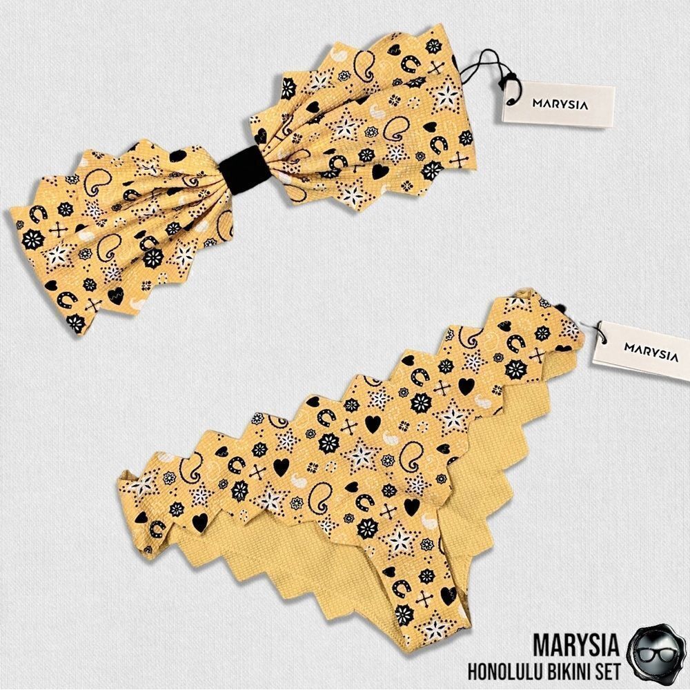 MARYSIA SWIM HONOLULU STRAPLESS ZIGZAG BIKINI SET IN BANANA BANDANA YELLOW NEW - Picture 3 of 15